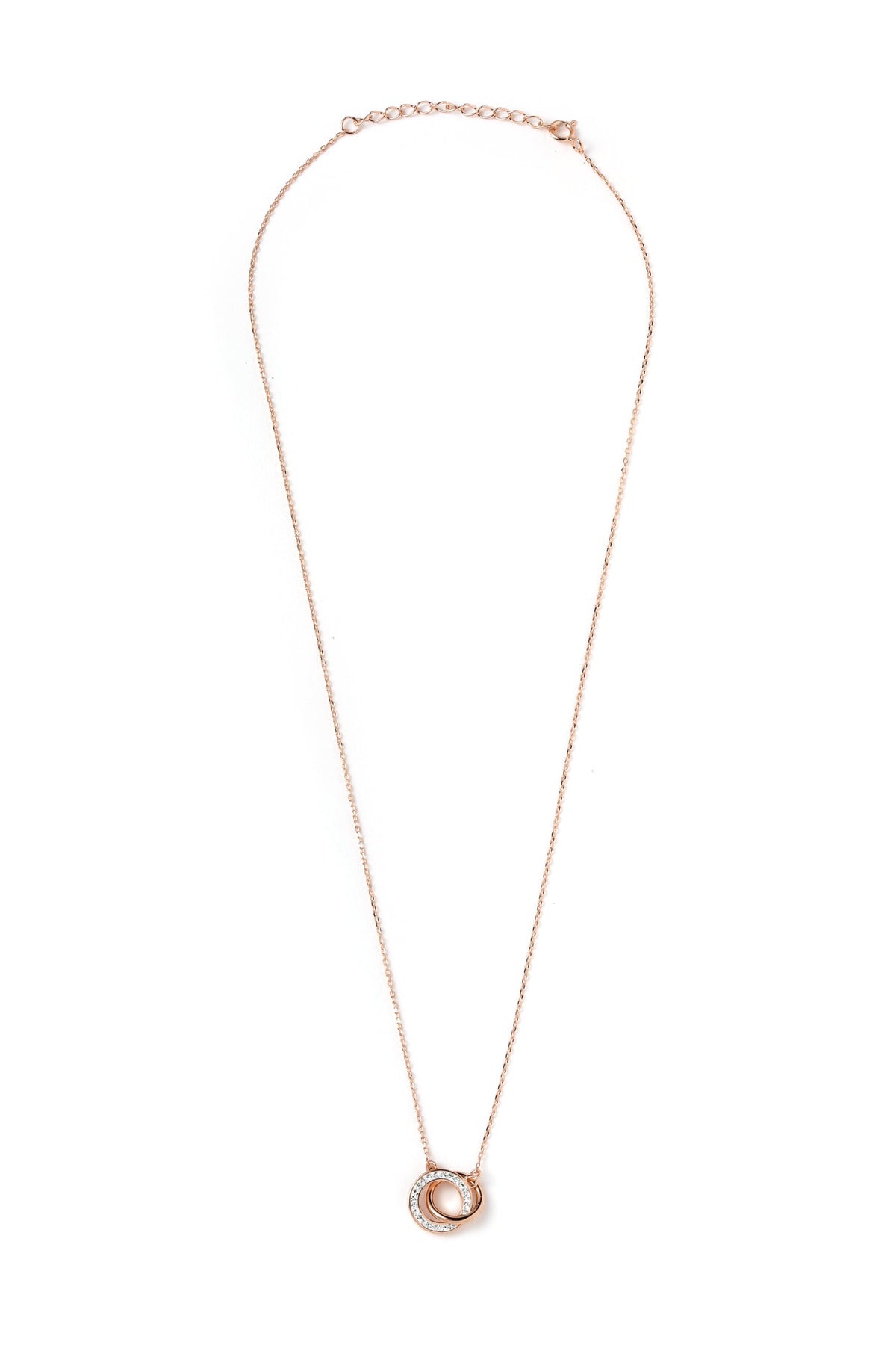 Sterling Silver Rose Gold Plated Crystal Interlocking Circle Necklace-1