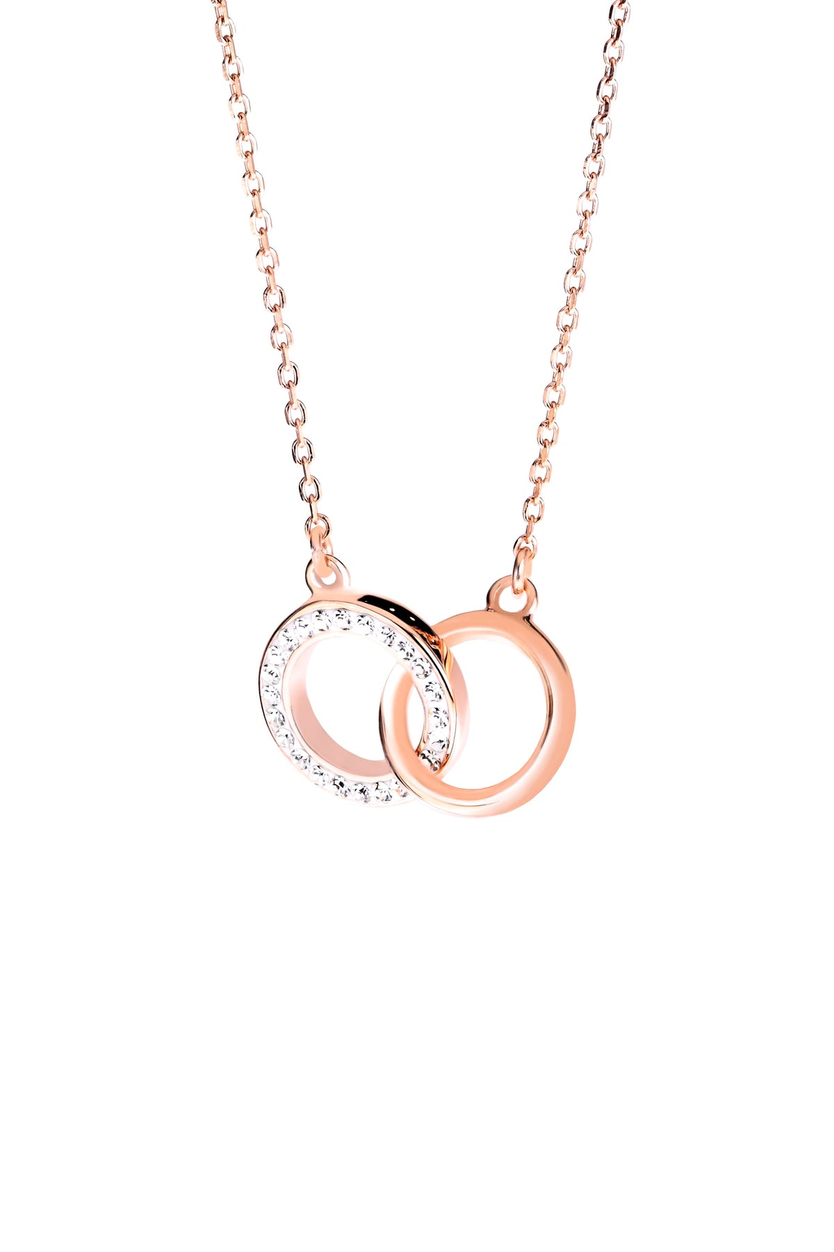 Sterling Silver Rose Gold Plated Crystal Interlocking Circle Necklace-0