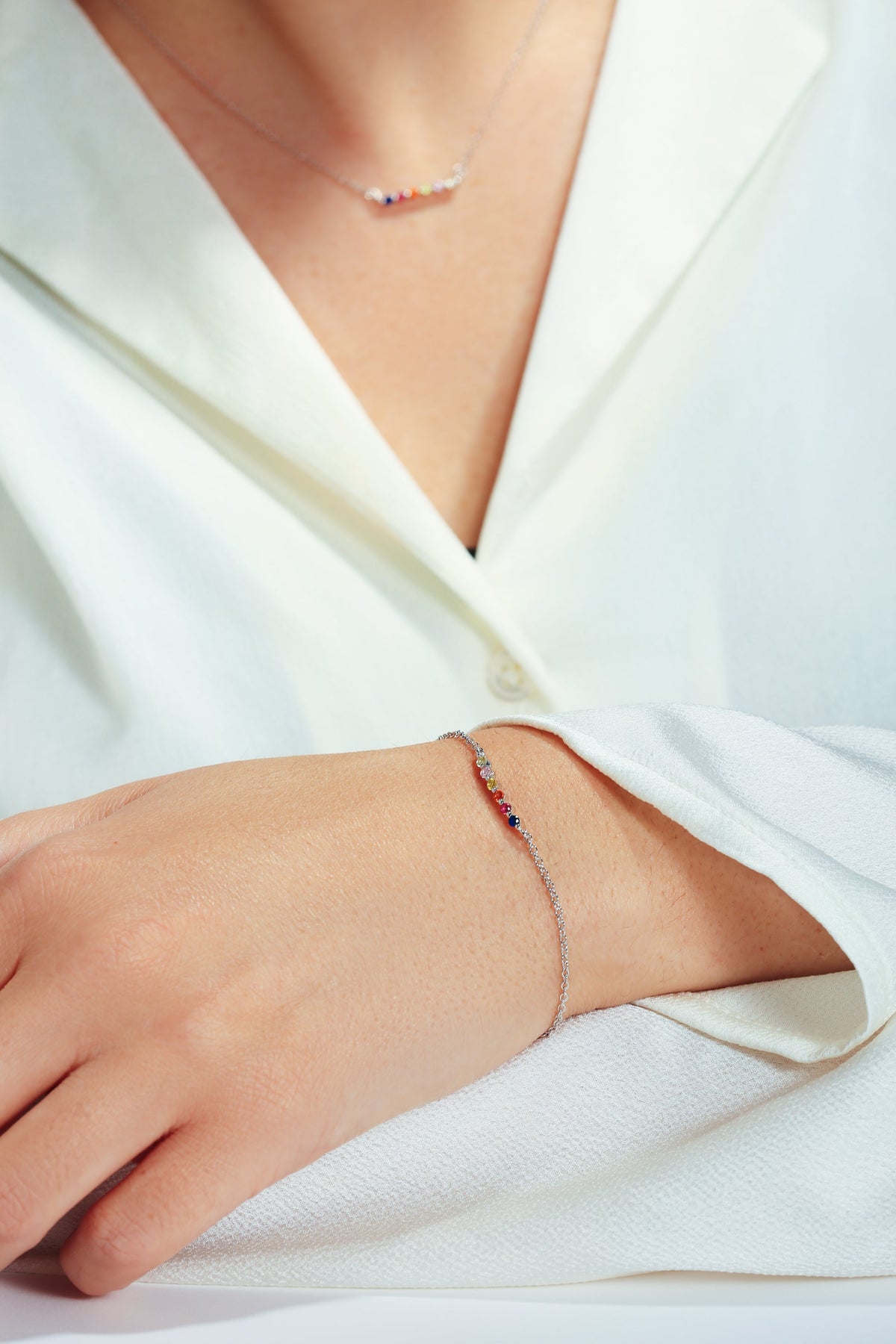 Sterling Silver Multi-colour Stone Bar Bracelet-1