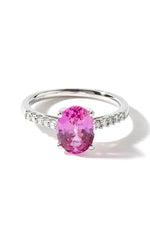 9ct White Gold Created Pink Sapphire and 0.14ct Diamond Ring-0