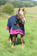 Lite Turnout 600 Denier Horse Rug Waterproof Combo Neck Navy/Raspberry 4'6 -7'3