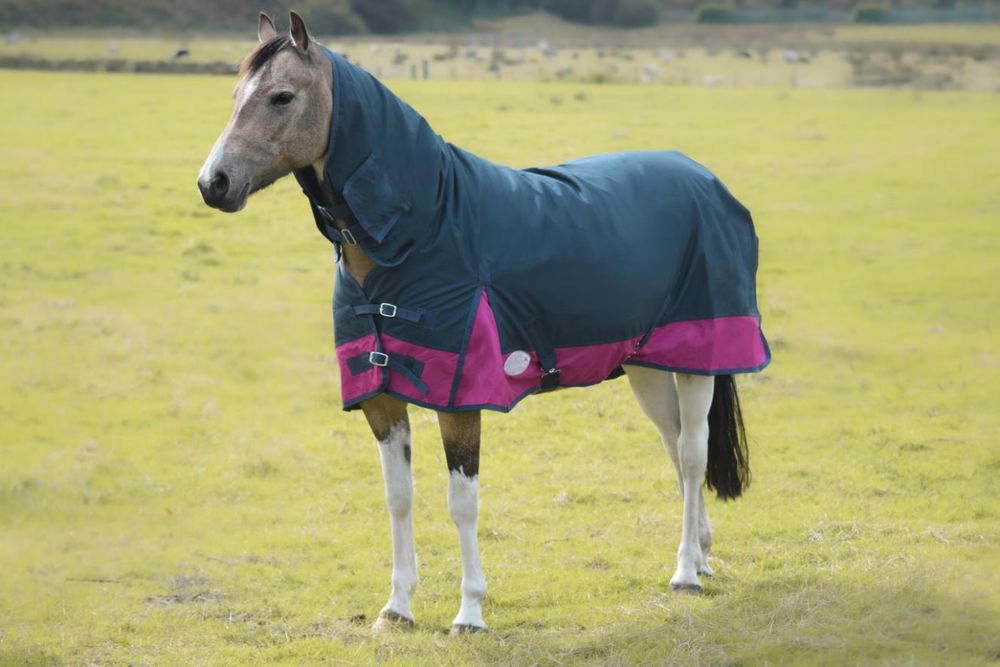 Lite Turnout 600 Denier Horse Rug Waterproof Combo Neck Navy/Raspberry 4'6 -7'3