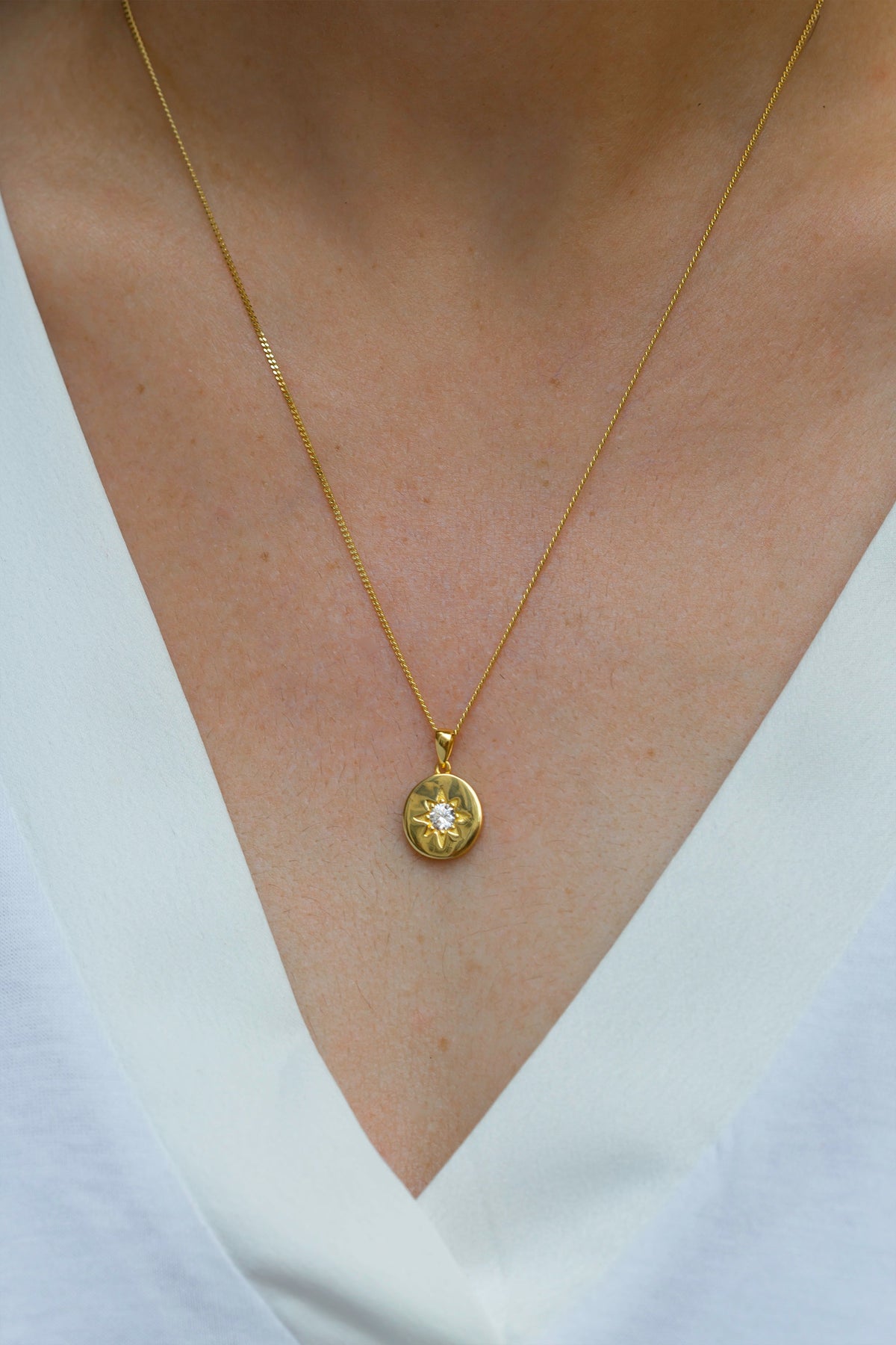 Gold Plated Sterling Silver Round Disc Pendant Necklace-1